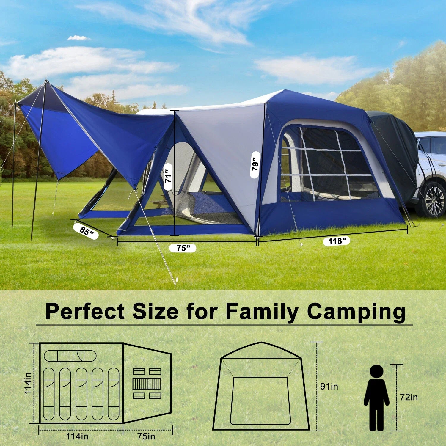 Sportz SUV Tent 10'x10' Waterproof Camping Tent with 6'x7' Screen Room Car Tent